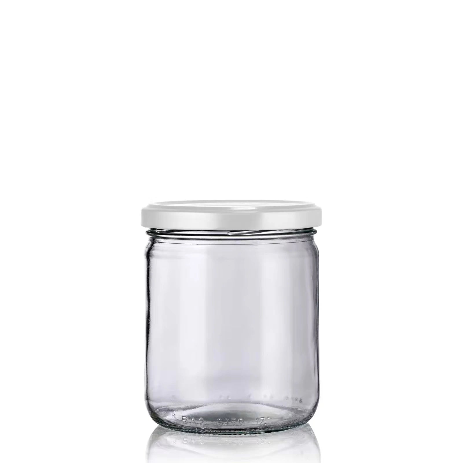 bocal en verre normalisé 446ml avec couvercle blanc
