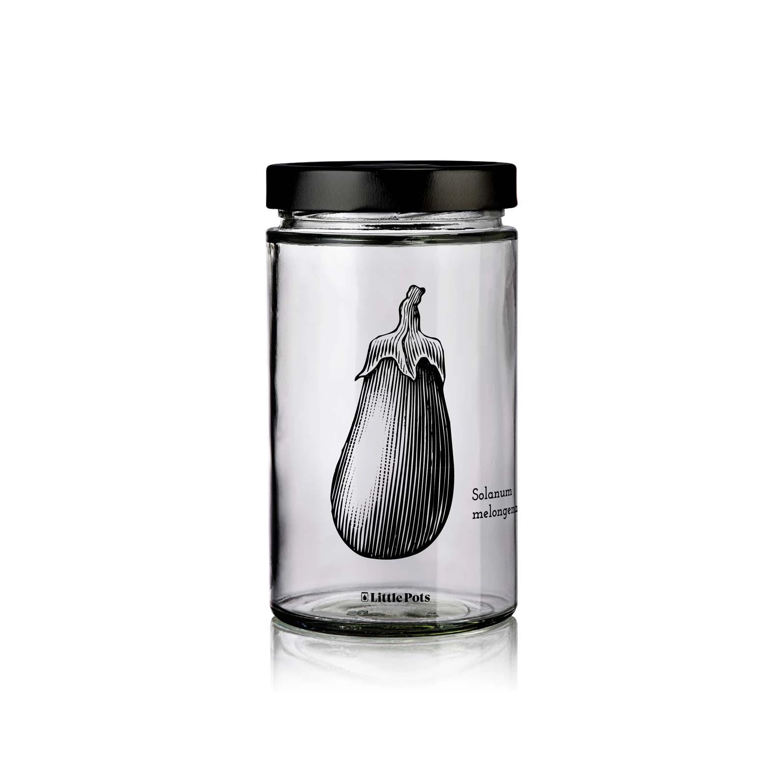 bocal en verre 720 ml décors aubergine avec couvercle noir