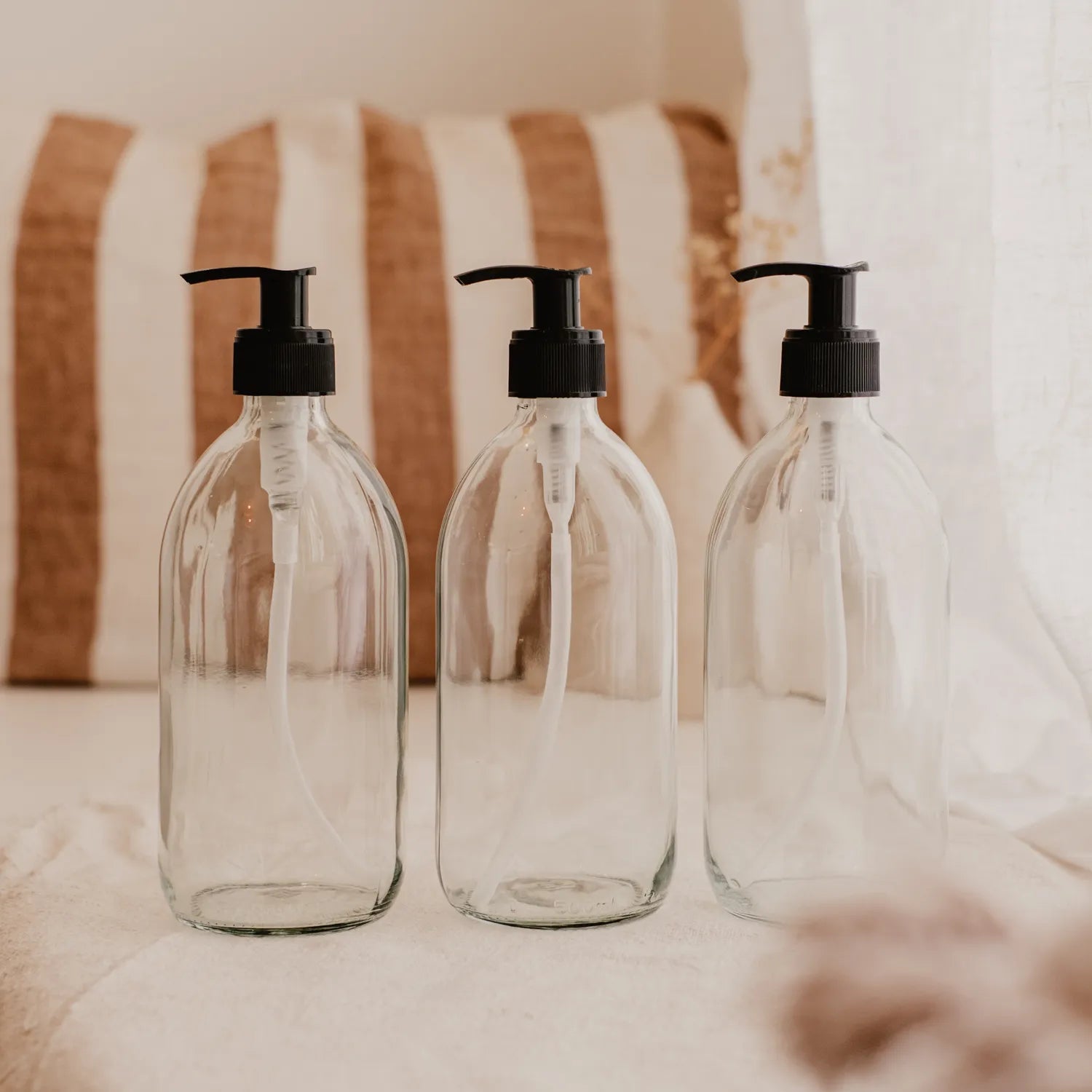 pack de 3 distributeurs de savon en verre transparent 500 mL