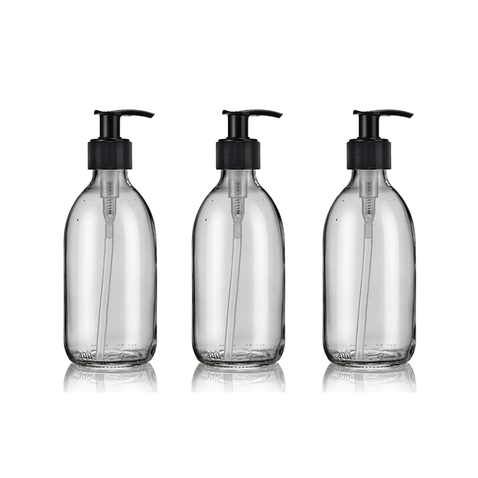 pack de 3 distributeurs de savon en verre transparent 300 mL