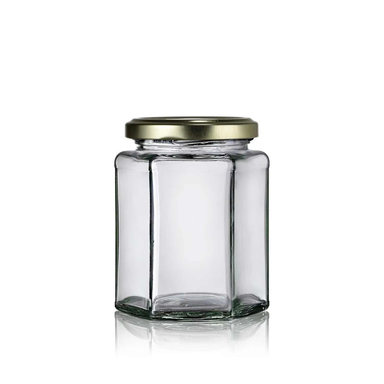 Pot en verre à facette pour confiture avec couvercle twist-off or